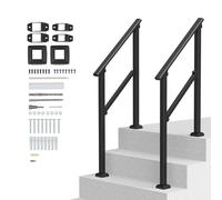VEVOR Barandilla de Escalera para Pasamanos de Escalera 2-3 Escalones 2 PCS con Kit de Instalación Tubo Cuadrado de Acero al Carbono para Personas Mayores, Escalones de Concreto, Porche, Patio, Negro