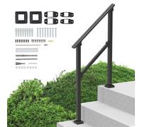 VEVOR Barandilla de Escalera para Pasamanos de Escalera de 2-3 Escalones con Kit de Instalación Tubo Cuadrado de Acero al Carbono para Personas Mayores, Escalones de Concreto, Porche, Patio, Negro