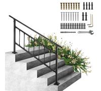 VEVOR Barandilla Escalera de Hierro 172,5cm con Barras Pasamanos Escalera 1-4 Pasos Baranda Exterior Ángulo 0-50 grados Parapeto Negro Tubo Cuadrado