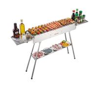 VEVOR Barbacoa de Carbón Plegable 0,16 m², Parrilla de Carbón Portátil con Bandeja de Carbón Elevable y Mesas Laterales, Barbacoa de Acero Inoxidable para Acampar al Aire Libre, Fiestas en Jardín