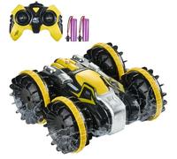 VEVOR Barco Anfibio Teledirigido de 2,4 GHz y 12 km/h, 4WD, Resistente al Agua con Rotación de 360° y 2 Baterías, Juguete Todoterreno para Playa, Piscina y Agua para Niños de Más de 6 Años, Amarillo