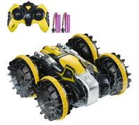 VEVOR Barco Anfibio Teledirigido de 2,4 GHz y 12 km/h, 4WD, Resistente al Agua con Rotación de 360° y 2 Baterías, Juguete Todoterreno para Playa, Piscina y Agua para Niños de Más de 6 Años, Amarillo