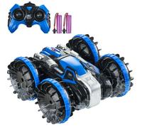 VEVOR Barco Anfibio Teledirigido de 2,4 GHz y 12 km/h, 4WD, Resistente al Agua con Rotación de 360° y 2 Baterías, Juguete Todoterreno para Playa, Piscina y Agua para Niños de Más de 6 Años, Azul