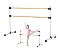 VEVOR Barra de Baile Independiente Doble, Altura Ajustable 170-1165 mm, Barra Elástica de Madera para Ejercicios de Ballet, Entrenamiento de Equilibrio y Relajación, 1840 x 760 x 1180 mm, Plata