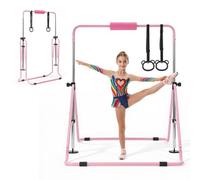 VEVOR Barra de Gimnasia Plegable Capacidad de 63,5 kg, Barra Horizontal Altura Ajustable de 5 Niveles 914 a 1321 mm, Equipo de Entrenamiento en Casa, Estructura Estable, 150 x 108 x 135 cm, Rosa