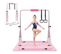 VEVOR Barra de Gimnasia Plegable Capacidad de 63,5 kg con Colchoneta, Barra Horizontal con Altura Ajustable de 5 Niveles 914 a 1321 mm, Equipo de Entrenamiento en Casa, Estructura Estable, Rosa