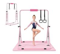 VEVOR Barra de Gimnasia Plegable Capacidad de 63,5 kg con Colchoneta, Barra Horizontal con Altura Ajustable de 5 Niveles 914 a 1321 mm, Equipo de Entrenamiento en Casa, Estructura Estable, Rosa