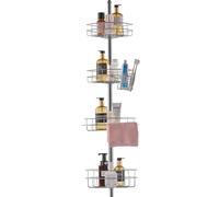 VEVOR Barra de Tensión Multifuncional para Ducha de Esquina con Bandeja Resistente a la Carga, Resistente a la Oxidación y Fácil de Instalar, para Baños y Aseos, 323 x 233 x 2895 mm, 4 Capas, Plata