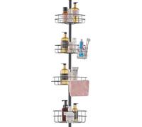 VEVOR Barra de Tensión para Ducha de Esquina Multifuncional con Bandeja Resistente, Resistente a la Oxidación y Fácil de Instalar, Apta para Baños y Aseos, 239 x 239 x 2895 mm, 4 Capas, Negro