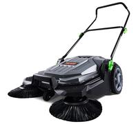 VEVOR Barredora de suelo de empuje, barredora mecánica, ancho de barrido 65 cm, escoba manual no eléctrica, contenedor de residuos de 18,9 L, mango plegable ajustable en ángulo y altura