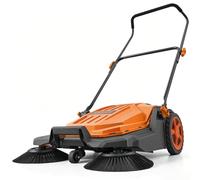VEVOR Barredora Manual, Ancho de Barrido de 650 mm, Barredora de Empuje con Cepillos Laterales, Depósito de 18,9 L, Mango Ergonómico y Plegable, para Limpieza de Jardín Patios Aceras, Color Naranja
