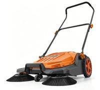 VEVOR Barredora Manual, Ancho de Barrido de 650 mm, Barredora de Empuje con Cepillos Laterales, Depósito de 18,9 L, Mango Ergonómico y Plegable, para Limpieza de Jardín Patios Aceras, Color Naranja