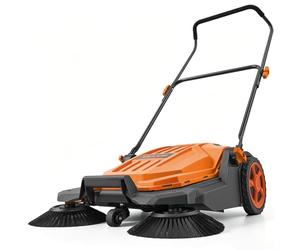 VEVOR Barredora Manual, Ancho de Barrido de 650 mm, Barredora de Empuje con Cepillos Laterales, Depósito de 18,9 L, Mango Ergonómico y Plegable, para Limpieza de Jardín Patios Aceras, Color Naranja