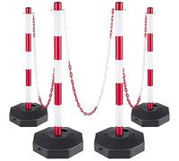 VEVOR Barrera de Aparcamiento 4 Pieza Cadena 10M Poste de Tráfico Base 28 x 28 cm Blanco y Rojo Bolardo de Aparcamiento Llenar con Agua o Arena en Base para más Estabilidad