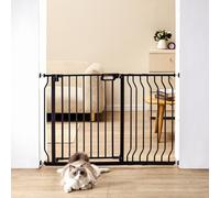 Barrera de Seguridad Extensible Ancho de 75-123cm Altura de 76cm Cierre Automático Puerta de Escalera sin Taladrar Ancho de Apertura de 533mm 180° Valla para Niños y Perros para Interior, Negro