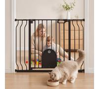 VEVOR Barrera de Seguridad para Niños, 76 cm x 75-111 cm, Valla de Seguridad Infantil con Puerta Ajustable para Gatos, Bloque Doble y Apertura en Dos Sentidos, para Escaleras Hogar, Color Negro