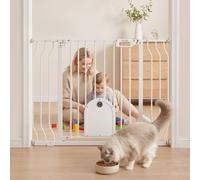 VEVOR Barrera de Seguridad para Niños, Ajustable de 75 a 111 cm, Alto de 76 cm, Valla de Seguridad Infantil con Puerta para Gatos, con Accesorios de Montaje, para Escaleras Puertas Salón, Color Blanco
