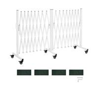 VEVOR Barricada Extensible de 5,48 m, Barrera de Seguridad Plegable con Rueda y Freno, Valla Metálica Portátil, 2 Verjas Giratorias, para Jardín Patio Construcción Control de Espacios, Color Blanco