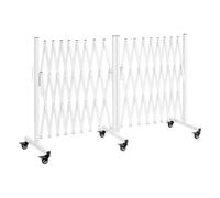 VEVOR Barricada Extensible de 5,48 m, Barrera de Seguridad Plegable con Rueda y Freno, Valla Metálica Portátil, 2 Verjas Giratorias, para Jardín Patio Construcción Control de Espacios, Color Blanco
