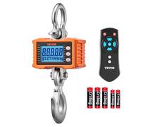 VEVOR Báscula Colgante Digital Carga Máxima 2000 kg Resolución 500 g con Tara, Pantalla LCD, Retención de Pico Datos, Aluminio Fundido, Escala Digital de Grúa Portátil para Taller Almacén Granja Pesca