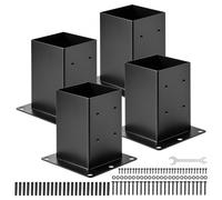 VEVOR Base para Postes de Madera 146 x 146 mm Tamaño Interior 142 x 142 mm 4 Piezas Soportes de Acero al Carbono para Postes Espesor de 2 mm para Instalaciones Fijas de Pérgolas, Barandillas, Negro
