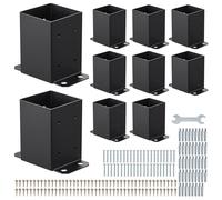 VEVOR Base para Postes de Madera 91 x 91 mm Tamaño Interior 89 x 89 mm 10 Piezas Soportes de Acero al Carbono para Postes Espesor de 2 mm para Instalaciones Fijas de Pérgolas, Barandillas, Negro