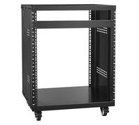 VEVOR Bastidor de Estudio de Grabación de 12 U con Ruedas Bloqueables, Orificios Redondos y Cuadrados, Ventilaciones Especiales para Equipos de Audio, Video, Música, Capacidad de 226,8 kg, Negro