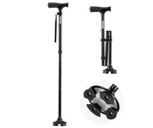 VEVOR Bastón para Caminar, con Altura de 8 Niveles, Base Giratoria de 4 Puntas, Ayuda de Movilidad de Aluminio Liviana y Portátil para Adultos Mayores, Carga 113 kg(Negro), 130 x 100 x (770 a 945) mm