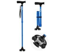 VEVOR Bastón para Caminar, con Altura de 8 Niveles y Base Giratoria de 4 Puntas, Ayuda de Movilidad de Aluminio Ligera y Portátil para Adultos Mayores, Carga 113 kg(Azul), 130 x 100 x (770 a 945) mm