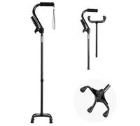 VEVOR Bastón para Caminar de Cuatro Patas, Altura Ajustable de 10 Niveles con Base Estable de 4 Puntas, Aluminio Liviano y Portátil para Personas Mayores, Adultos, Carga 113 kg, 175x132x725-955 mm
