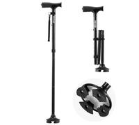VEVOR Bastón para Caminar, con Altura de 8 Niveles, Base Giratoria de 4 Puntas, Ayuda de Movilidad de Aluminio Liviana y Portátil para Adultos Mayores, Carga 113 kg(Negro), 130 x 100 x (770 a 945) mm