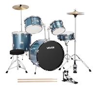VEVOR Batería de 5 Piezas de 558,8 mm para Niños con Trono Ajustable, Platillo Baquetas, Kit de Aprendizaje de Música de Batería para Principiantes, Adolescentes y Estudiantes, Azul Grava