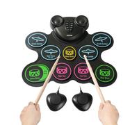 VEVOR Batería Eléctrica 9 Pads, Almohadilla de Práctica de Batería Enrollable con Conector para Auriculares, Pedales Dobles, Baquetas, Altavoces Duales Integrados, MIDI, para Niños Mayores de 3 Años