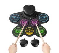 VEVOR Batería Eléctrica de 7 Pads Almohadilla de Práctica de Batería Enrollable con Conector para Auriculares, Pedales Dobles, Baquetas, Altavoces, MIDI para Niños Mayores de 3 Años, Multicolor