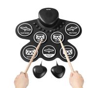 VEVOR Batería Eléctrica de 7 Pads Almohadilla de Práctica de Batería Enrollable con Conector para Auriculares, Pedales Dobles, Baquetas, Altavoces Duales Integrados para Niños Mayores de 3 Años, Negro