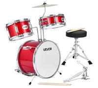 VEVOR Batería Infantil de 3 Piezas de 355,6 mm para Principiantes con Trono Ajustable, Platillo y Dos Pares de Baquetas, Kit de Aprendizaje de Música de Batería para Niños de 6 a 13 Años, Rojo
