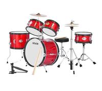 VEVOR Batería Infantil de 5 Piezas de 16 in / 406,4 mm para Principiantes con Trono Ajustable, Platillo y Dos Pares de Baquetas, Kit de Aprendizaje de Música de Batería para Niños de 6 a 13 Años, Rojo