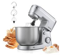 VEVOR Batidora Ajustable de Pie, Procesador de Alimentos de 1500 W para Repostería, con Bol de Acero Inoxidable, 5,7 L, Gancho para Amasar, Batidor y Varillas, 10 Velocidades, 375 x 241 x 292 mm