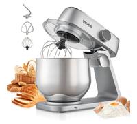 VEVOR Batidora de Pie, 1800 W, Bol de Acero Inoxidable, 7,4 L, Gancho para Amasar, Batidor y Varillas, 10 Velocidades, Inclinación Ajustable, 411 x 253 x 342 mm, a Mezclar Crema, Verduras y Masa
