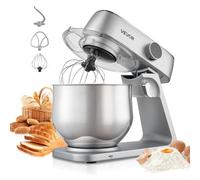 VEVOR Batidora de Pie, 1800 W, Bol de Acero Inoxidable, 7,4 L, Gancho para Amasar, Batidor y Varillas, 10 Velocidades, Inclinación Ajustable, 411 x 253 x 342 mm, a Mezclar Crema, Verduras y Masa