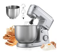 VEVOR Batidora de Pie/Máquina de Cocina para Hornear, 1500 W, con Tazones de Acero Inoxidable 4,2 + 5,7 L, Gancho para Masa, Batidor y Varillas, Basculante Ajustable de 10 Velocidades, Plata