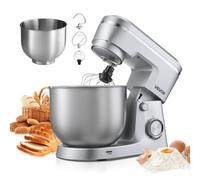 VEVOR Batidora de Pie/Máquina de Cocina para Hornear, 1500 W, con Tazones de Acero Inoxidable 4,2 + 5,7 L, Gancho para Masa, Batidor y Varillas, Basculante Ajustable de 10 Velocidades, Plata