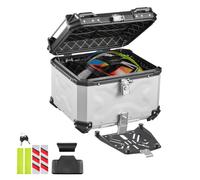 VEVOR Baúl para Moto 55 L, Maleta Trasera para Motocicleta, de Aluminio | Universal, Duradera, Impermeable, Desmontable, Con 1 Candado de Seguridad y 2 Llaves, Forro de Cuero para Guardar Cascos
