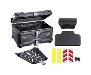 VEVOR Baúl para Motocicleta, Baúl Trasero Universal Aleación de Aluminio, con Forro de Cuero, 65 L, con Cerradura y Cojín Trasero, Apto para el 99 % de los Cuadros de Motocicleta, 588 x 444 x 348 mm