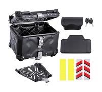 VEVOR Baúl para Motocicleta, Universal, de Aleación de Aluminio, con Forro de Cuero, 45 L, con Cerradura y Cojín Trasero, Apto para el 99% de los Cuadros de Motocicleta, 435 x 378 x 348 mm, Negro