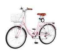 VEVOR Bicicleta Cruiser 24 Pulgadas, 7 Velocidades, Carga de 150 kg, Rosa | Para Pasear por Playa, Ir de Compras, Cuadro de Acero al Carbono, con Cesta Delantera y Portaequipajes Trasero, para Adultos