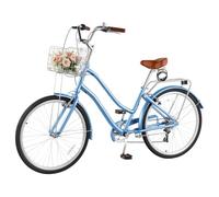 VEVOR Bicicleta Cruiser 26 Pulgadas, 7 Velocidades, con Cesta, Azul Claro | Para Pasear por Playa, Cuadro Doble Tubo de Aleación de Aluminio, Capacidad 150 kg, con Portaequipajes Trasero, para Adultos