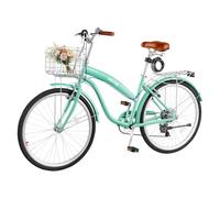 VEVOR Bicicleta Cruiser 26 Pulgadas, 7 Velocidades, con Cesta, Verde Claro | Para Pasear por Playa, Cuadro de Doble Tubo de Acero al Carbono, Capacidad de 150kg, con Portaequipajes Trasero, para Adultos