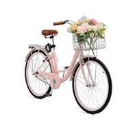 VEVOR Bicicleta de Ciudad 26 pulgadas, Bicicleta con Canasta y Portaequipaje Trasero 1 Velocidad, Soporta hasta 149,7kg con Asiento Ajustable para Hacer Ejercicio, Ir de Compras, Explorar Ciudad, Rosa