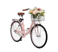 VEVOR Bicicleta de Ciudad 26 pulgadas Bicicleta con Canasta y Portaequipaje Trasero Bicicleta de Paseo 1 Velocidad con Asiento Ajustable para Andar en Bicicleta, Hacer Ejercicio, Comprar, Rosa